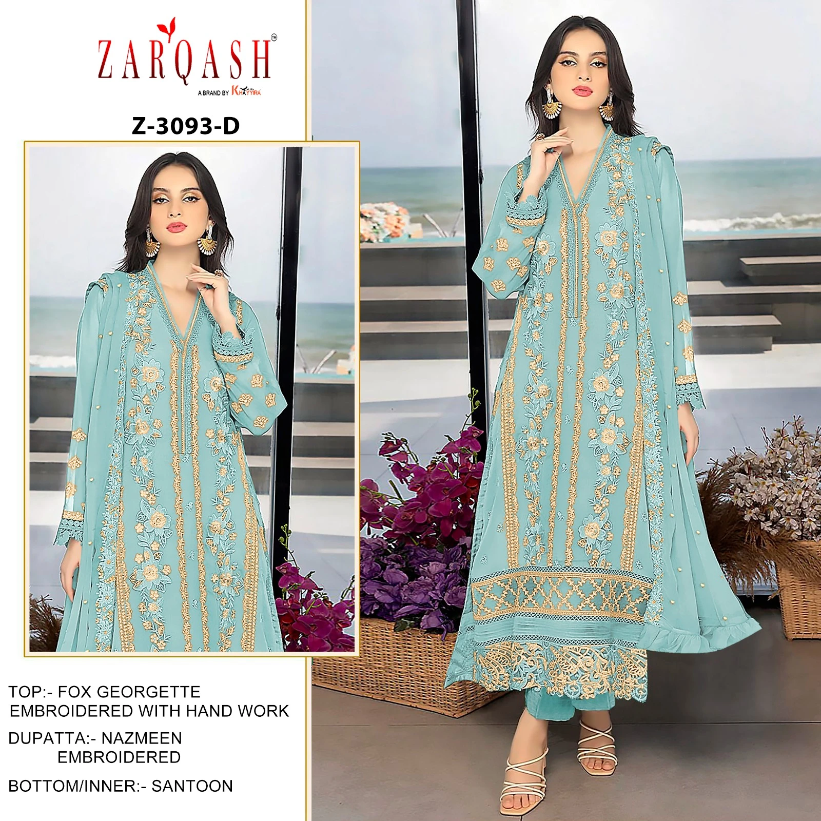 Zarqash Z 3093 Georgette Wholesale Pakistani Salwar Suit Catalog — Wholesale Pakistani Suits, MPA wholesale from Surat - Gallery Image 2